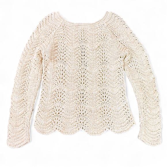 American Eagle 2012 Open Crochet Sweater S Y2K Boho Cottage Wool Scalloped Cream - Picture 5 of 9